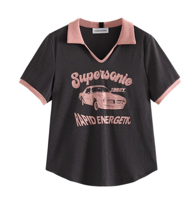 レトロ風ポロネック 地雷系Tシャツ