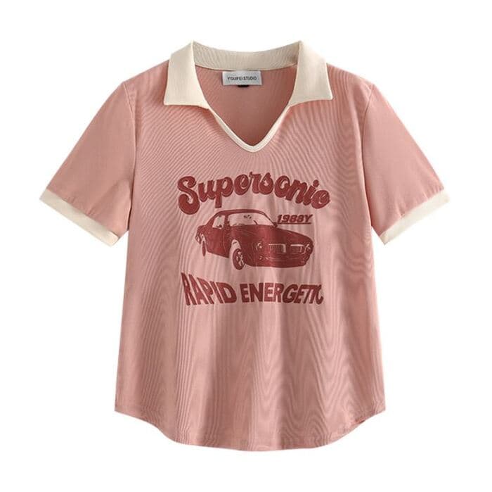 レトロ風ポロネック 地雷系Tシャツ