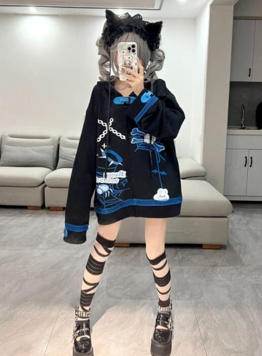 地雷系ファッション パンクブルーアウター