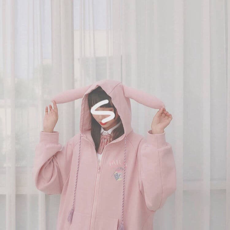 地雷系ファッション パステルラビットフードパーカー