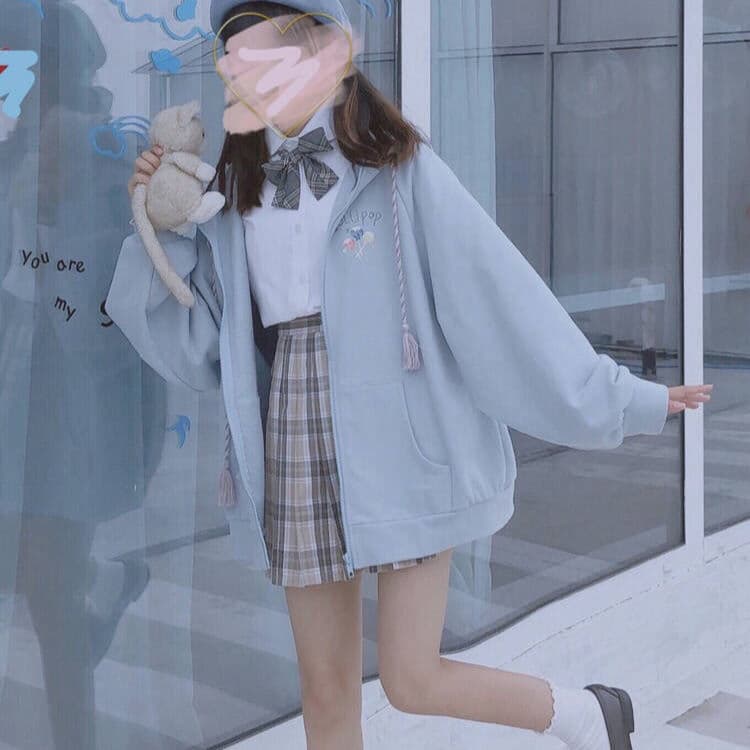 地雷系ファッション パステルラビットフードパーカー