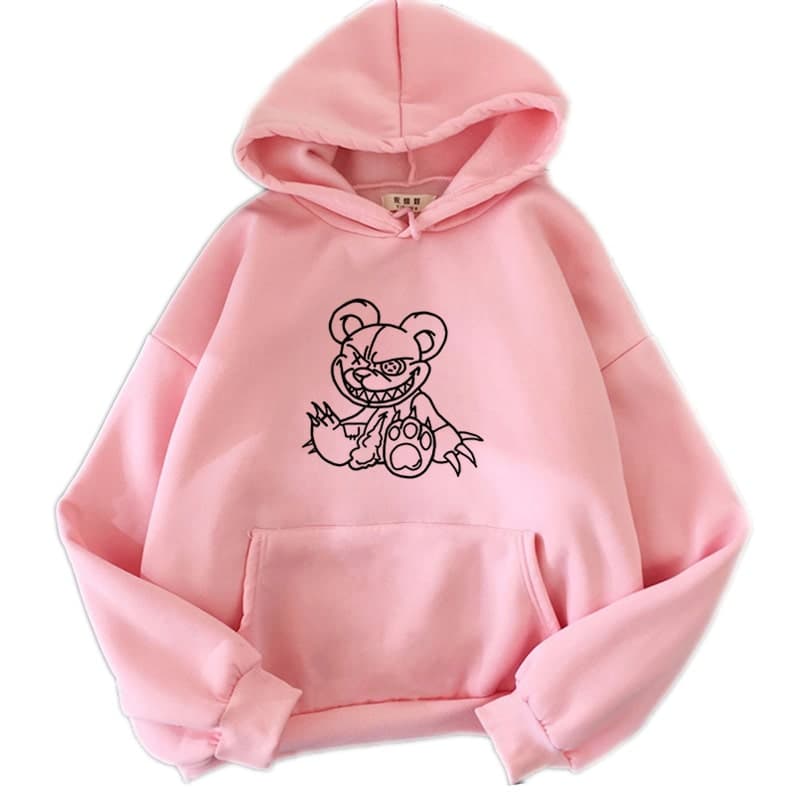 地雷系ファッションクマキャラプリントパーカー