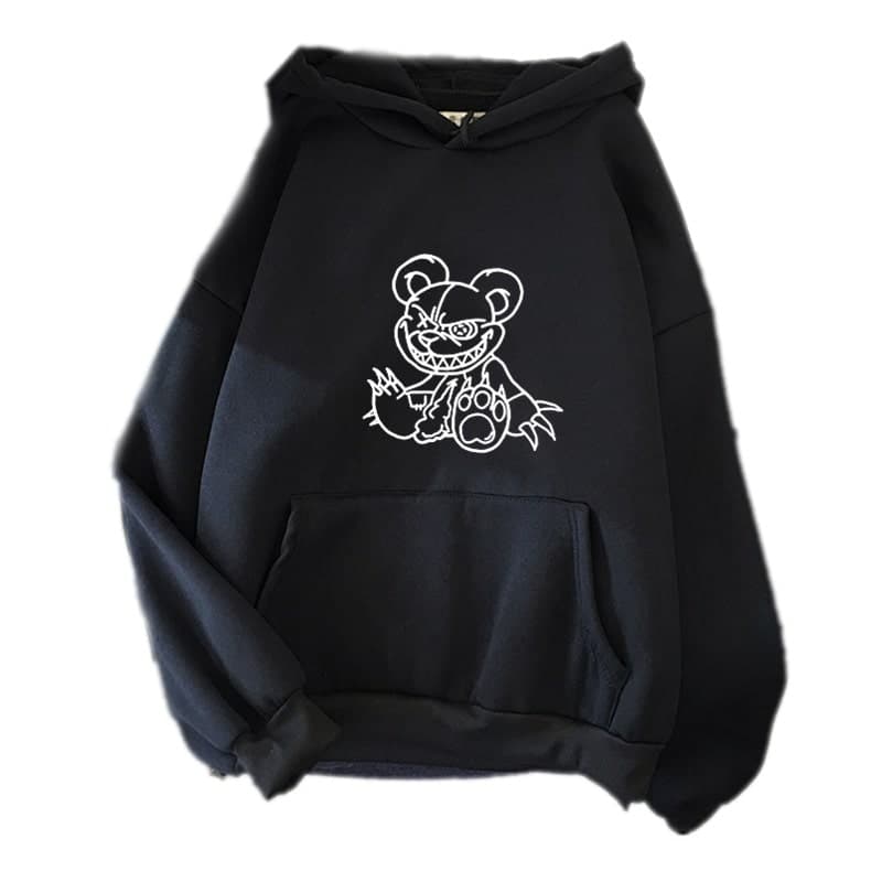 地雷系ファッションクマキャラプリントパーカー