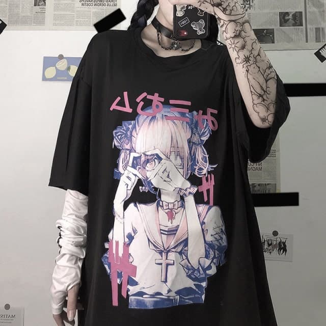 地雷系ファッション原宿風女の子プリントTシャツ