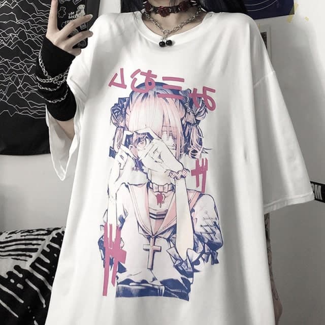 地雷系ファッション原宿風女の子プリントTシャツ