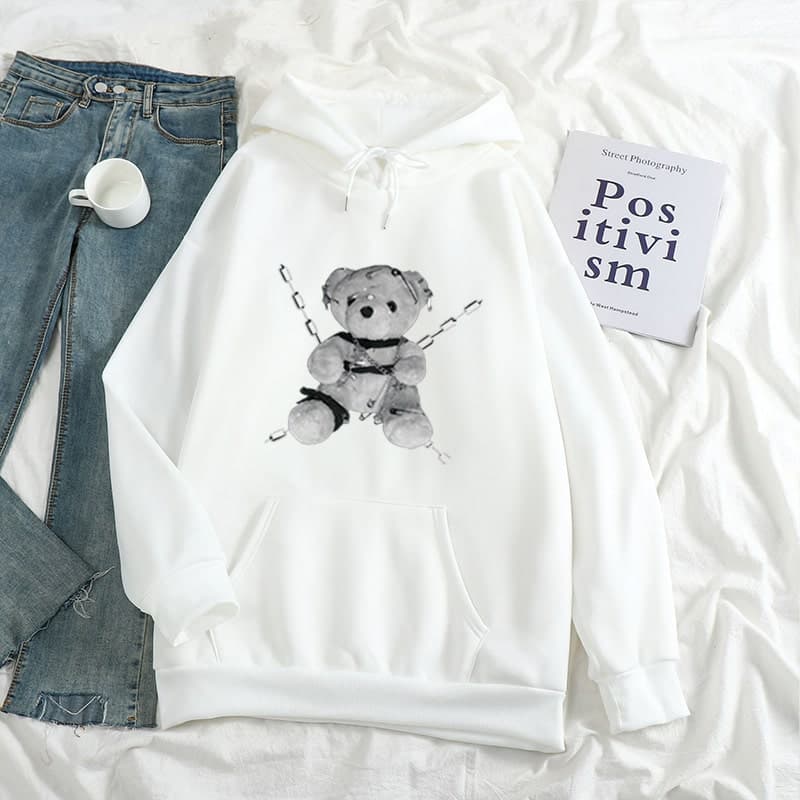 地雷系ファッション チェーンベアプリントパーカー