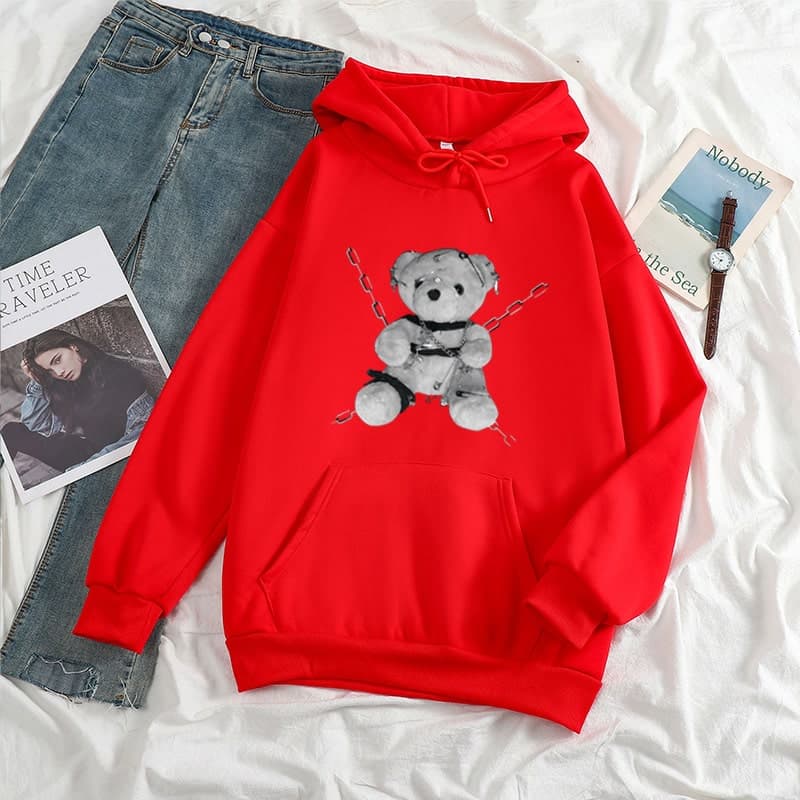 地雷系ファッション チェーンベアプリントパーカー