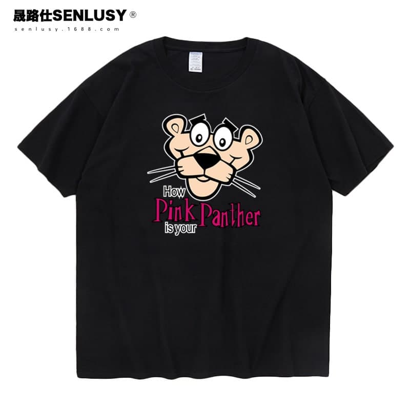 地雷系ファッションピンクパンサープリントTシャツ