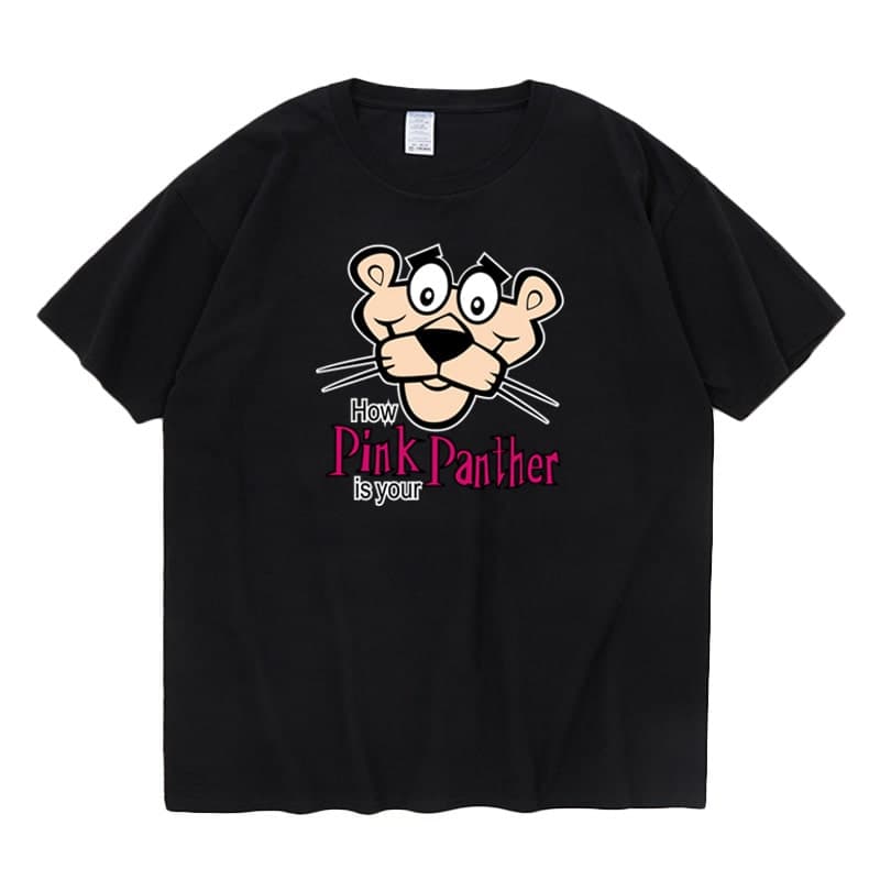 地雷系ファッションピンクパンサープリントTシャツ