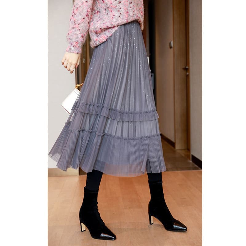 地雷系ファッションレーススパンコールスカート