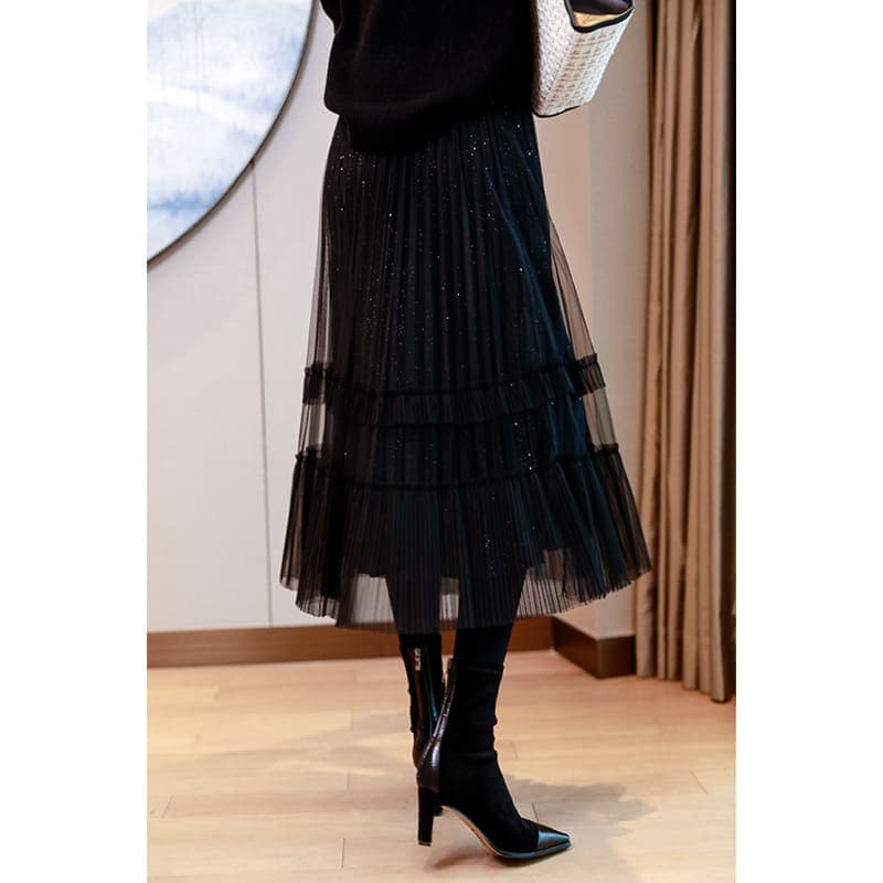 地雷系ファッションレーススパンコールスカート