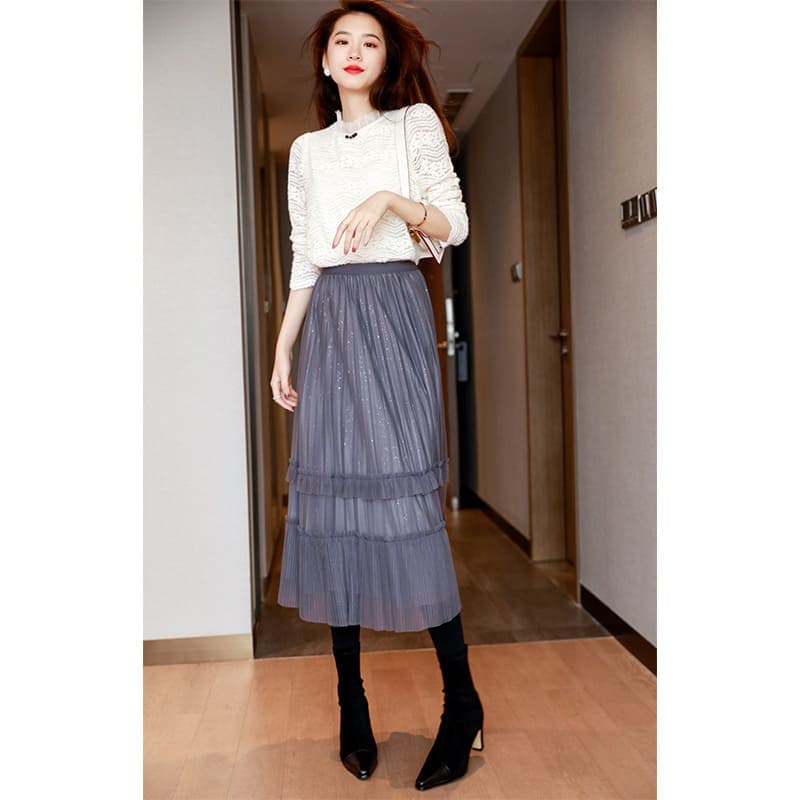 地雷系ファッションレーススパンコールスカート