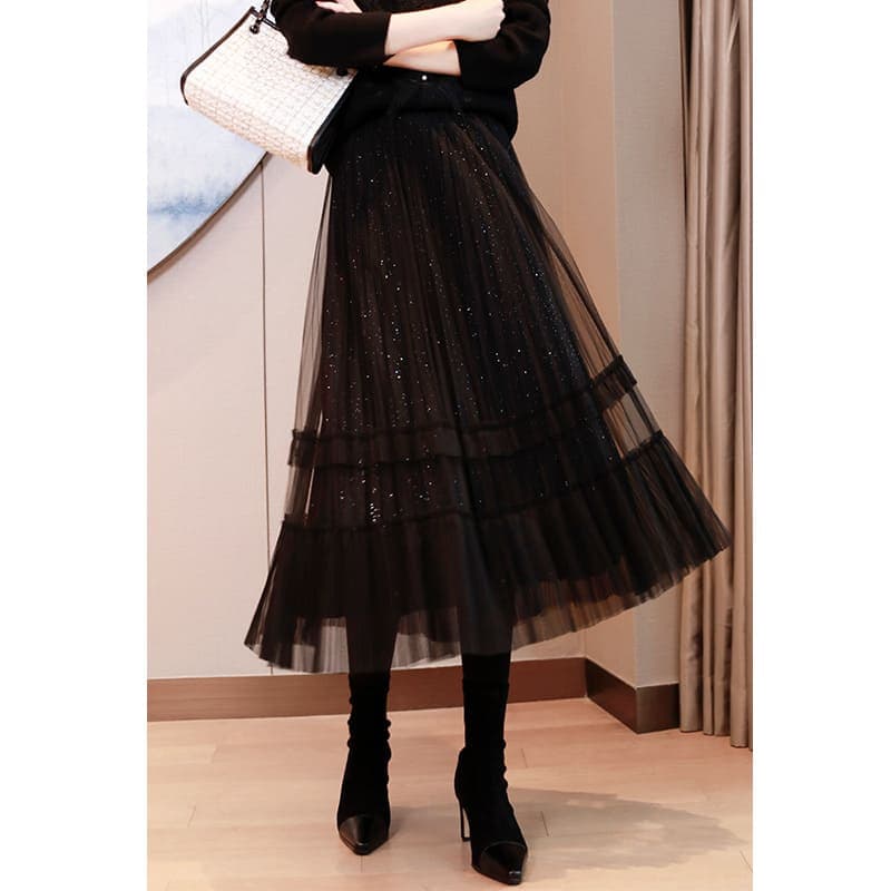 地雷系ファッションレーススパンコールスカート