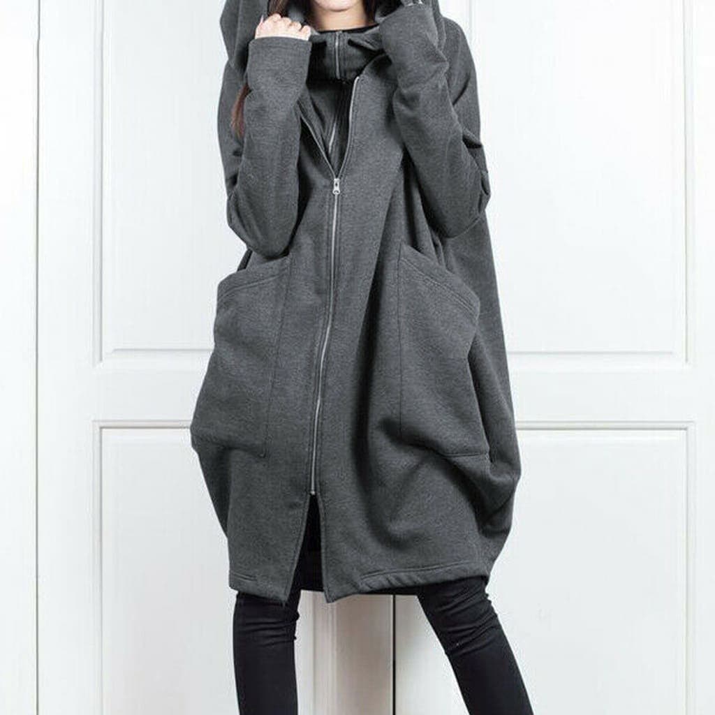 地雷系ファッションフード付きルーズロング丈パーカー