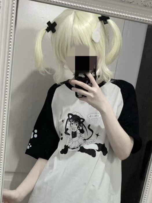ゴスロリキャラクター地雷系プリントTシャツ