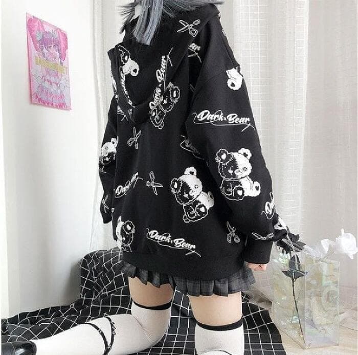 地雷系ファッション モノクロクマアウターパーカー