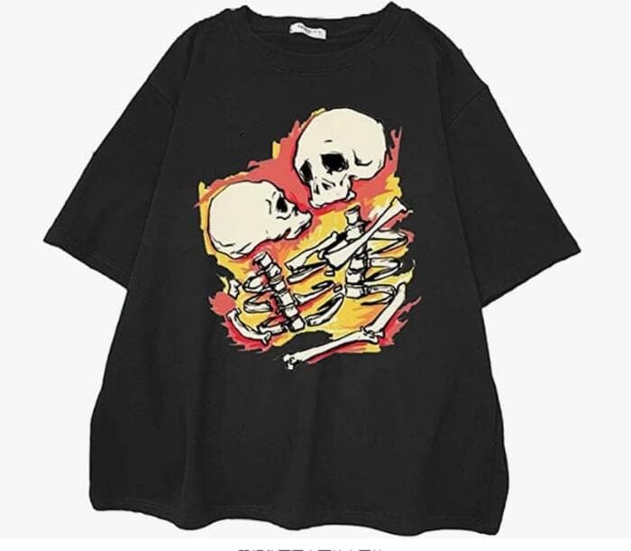 地雷系ブラックメタルプリントTシャツ