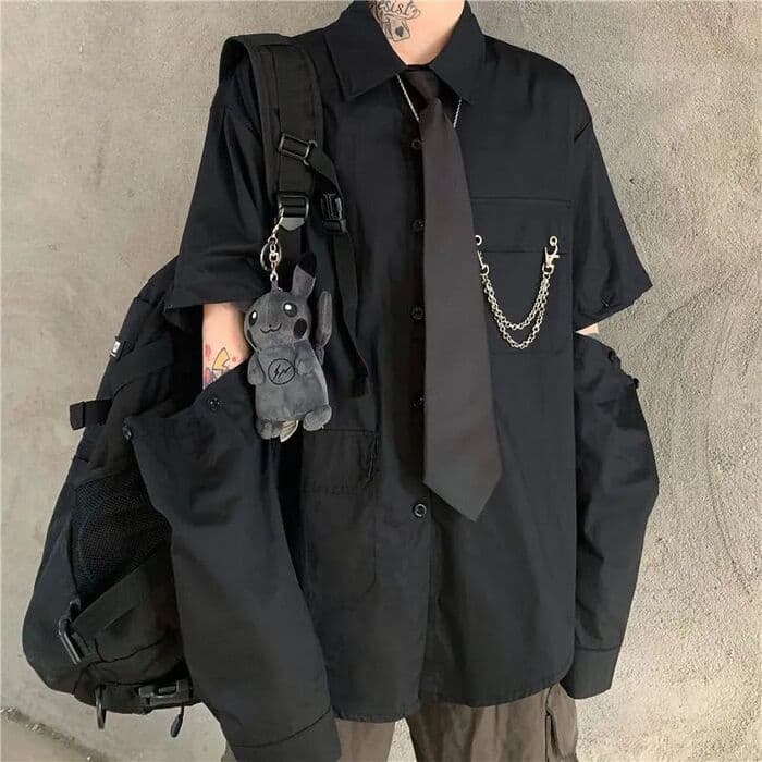 地雷系ファッション ビッグシルエットネクタイシャツ