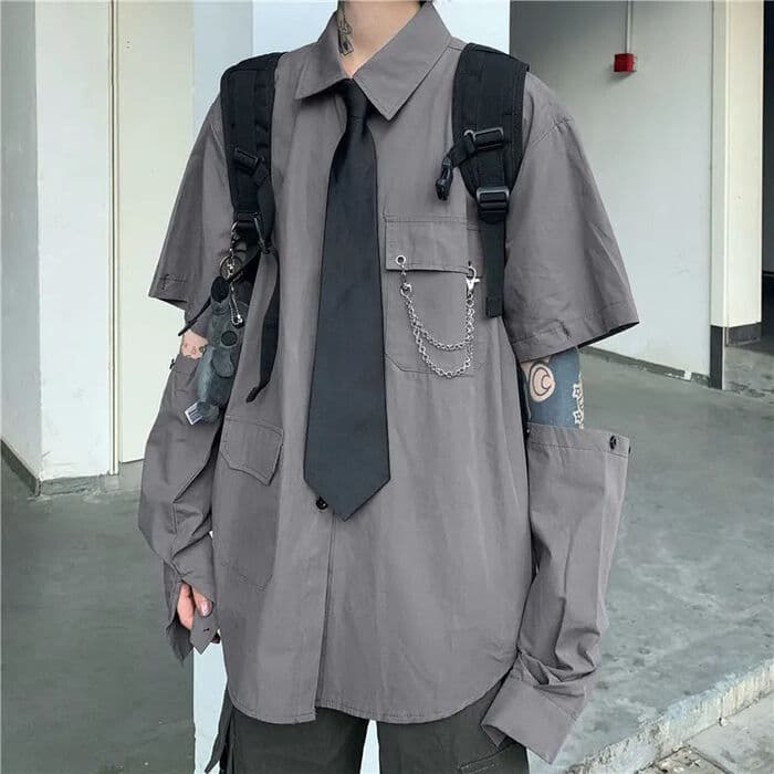 地雷系ファッション ビッグシルエットネクタイシャツ