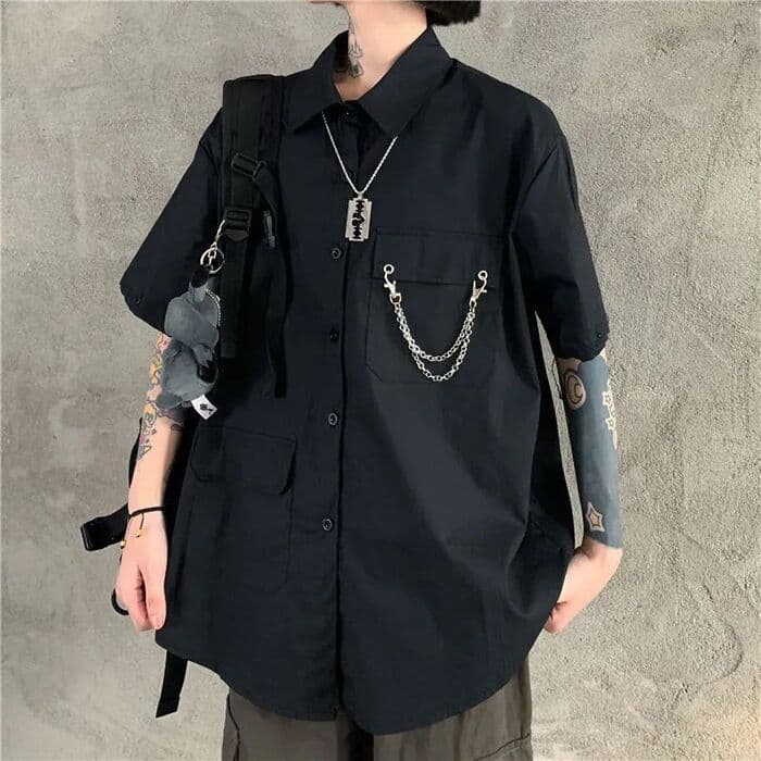 地雷系ファッション ビッグシルエットネクタイシャツ
