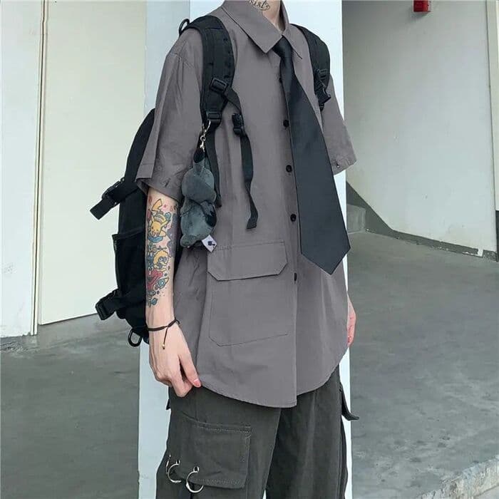 地雷系ファッション ビッグシルエットネクタイシャツ