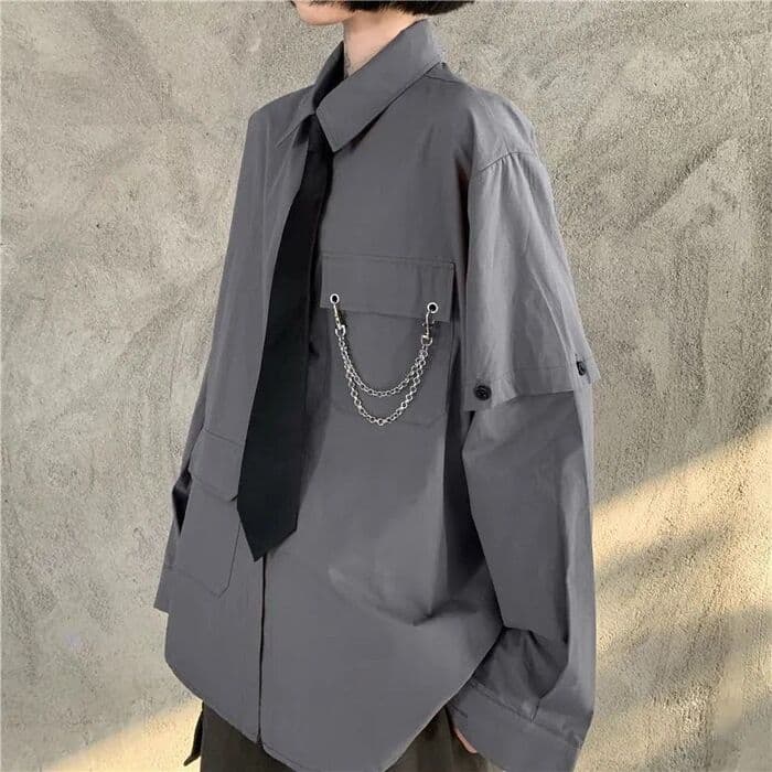 地雷系ファッション ビッグシルエットネクタイシャツ