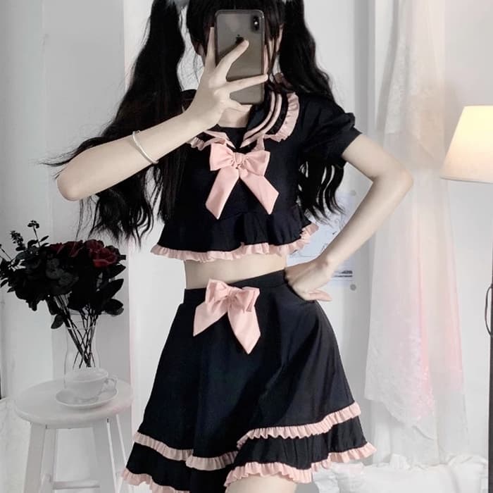 地雷系JK黒制服セットアップ水着