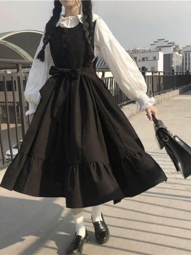 地雷系ファッション レイヤードガーリーワンピース&ブラウス