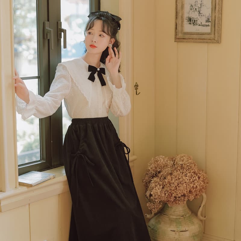 地雷系ファッション 襟付きブラウス+スカートセット