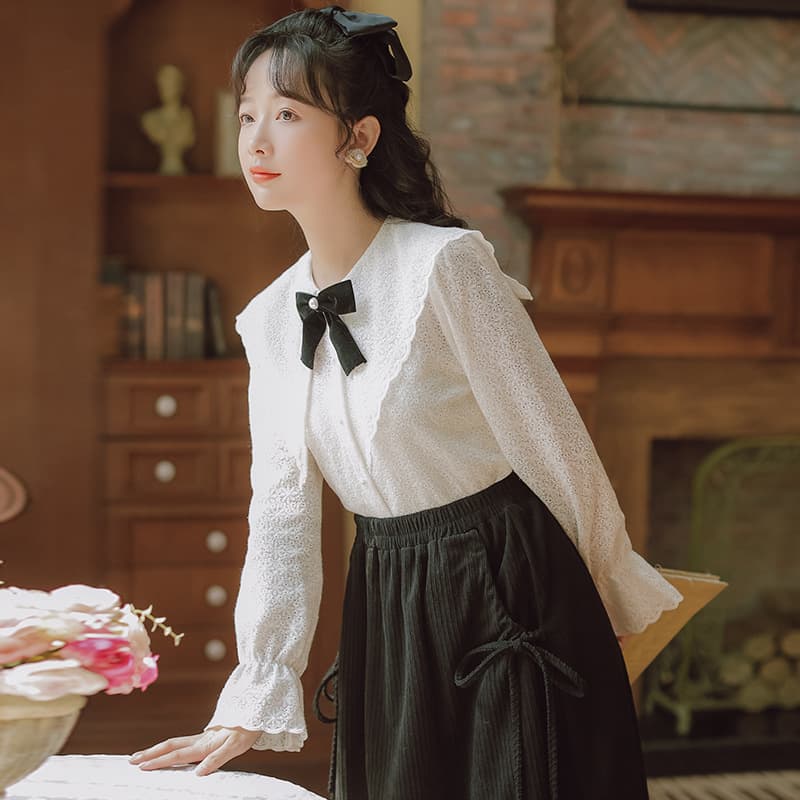 地雷系ファッション 襟付きブラウス+スカートセット