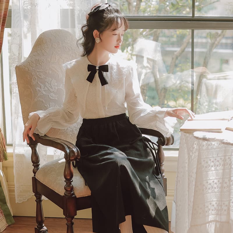 地雷系ファッション 襟付きブラウス+スカートセット