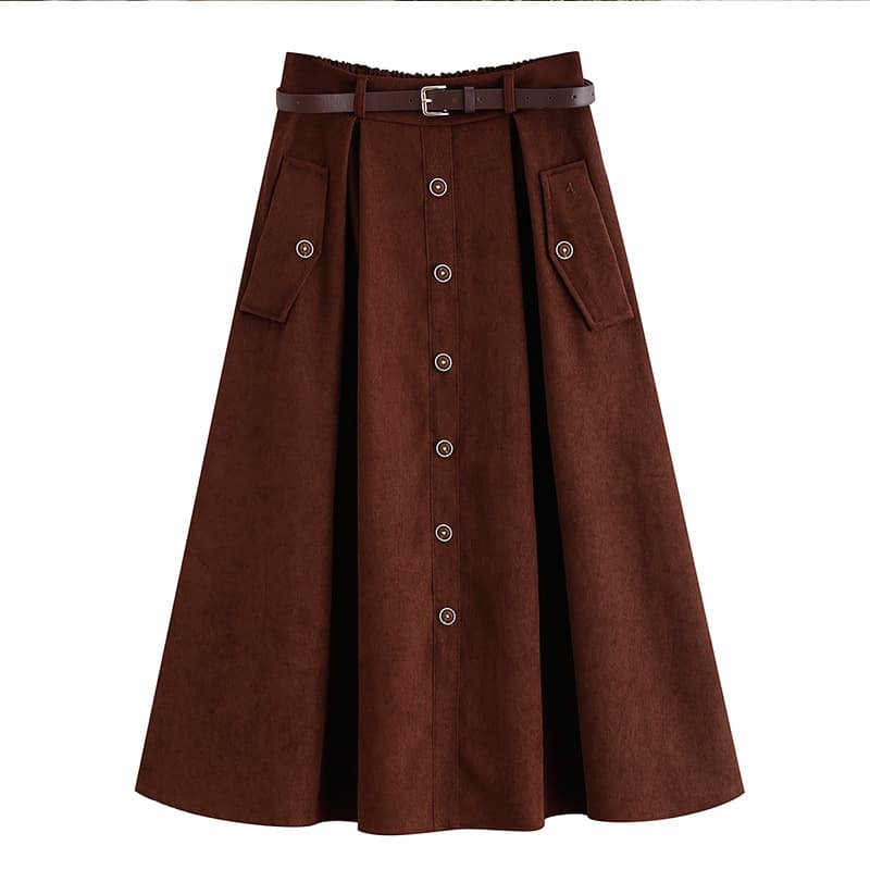 地雷系ファッション ベルト付きひざ下丈シンプルスカート