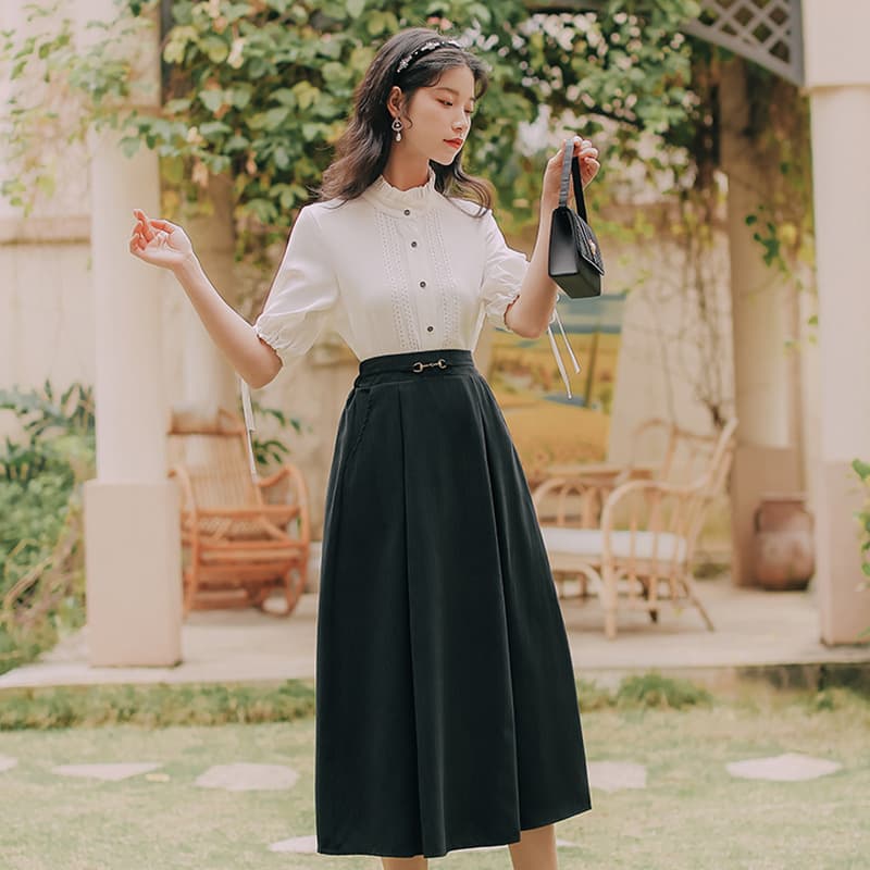 地雷系ファッション ミドル丈シンプルスカート