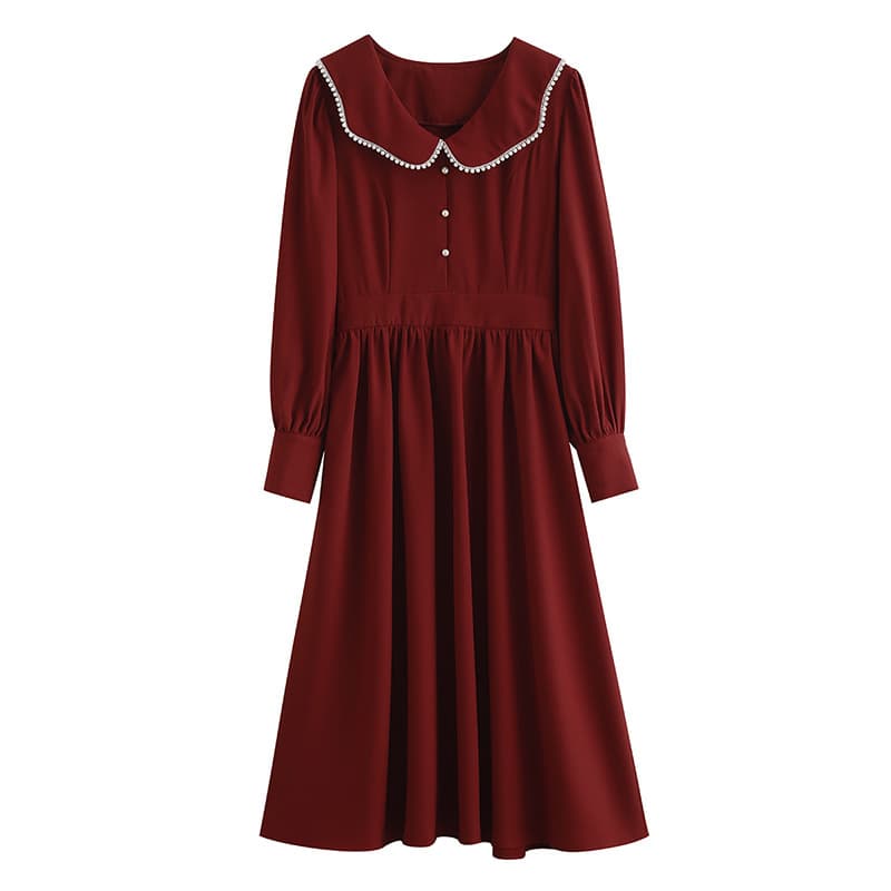 地雷系ファッションワンピース エレガントなパールラペルドレス