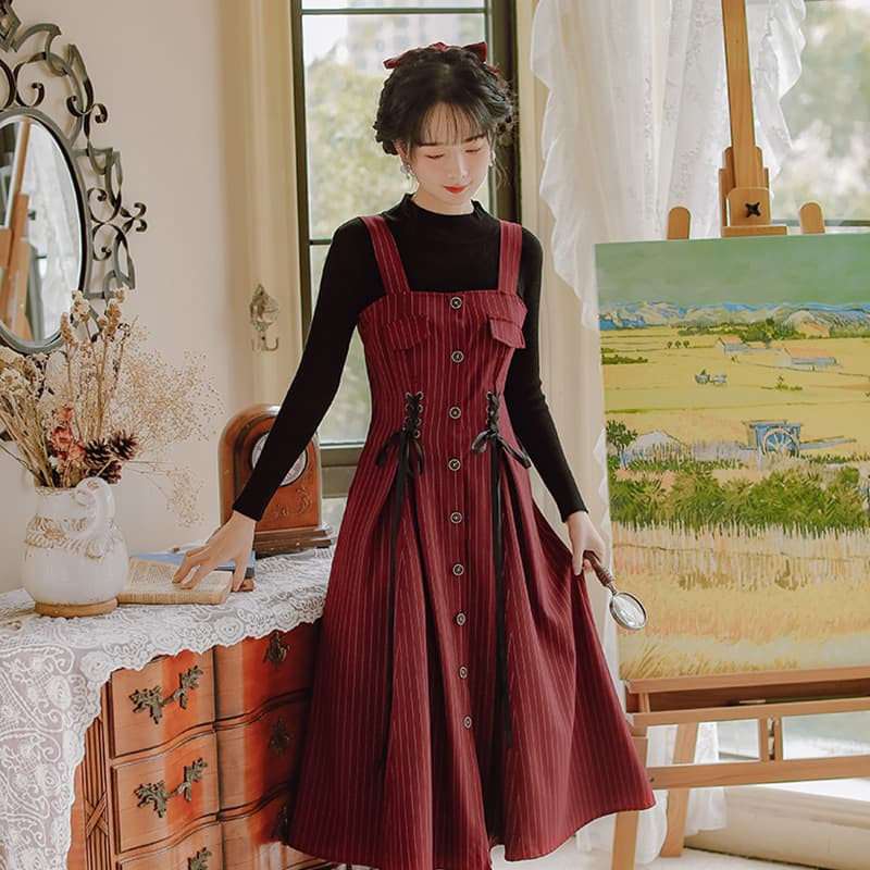 地雷系ファッション ミドル丈ノースリーブワンピース