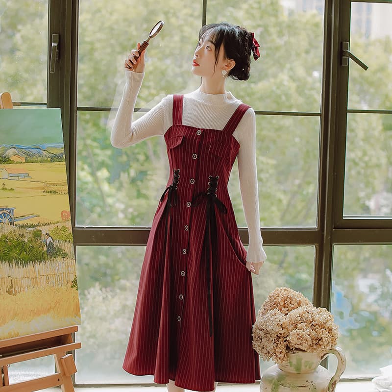 地雷系ファッション ミドル丈ノースリーブワンピース