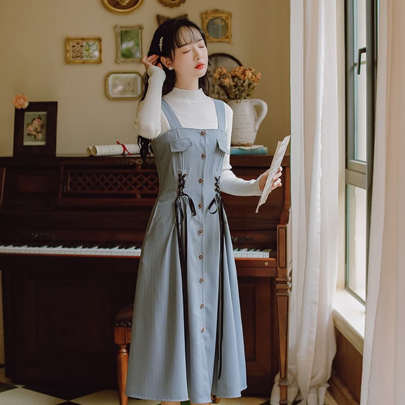 地雷系ファッション ミドル丈ノースリーブワンピース