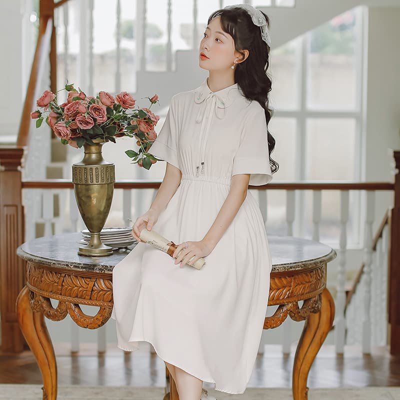 地雷系ファッション半袖ワンピース リボン付きお嬢様ワンピース