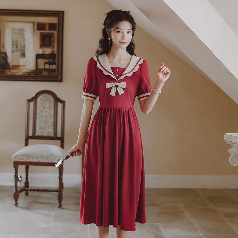 地雷系ファッションワンピース フランス風襟付きドレス