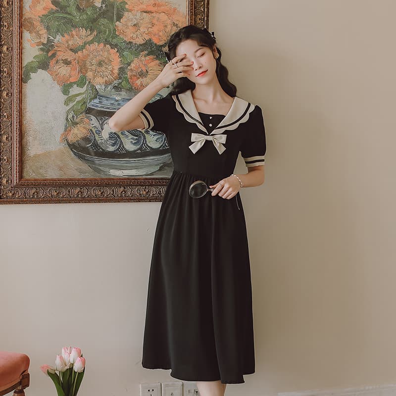 地雷系ファッションワンピース フランス風襟付きドレス