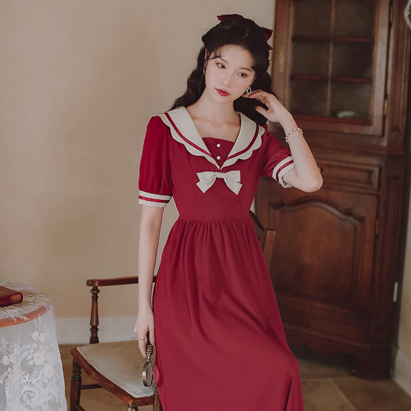 地雷系ファッションワンピース フランス風襟付きドレス