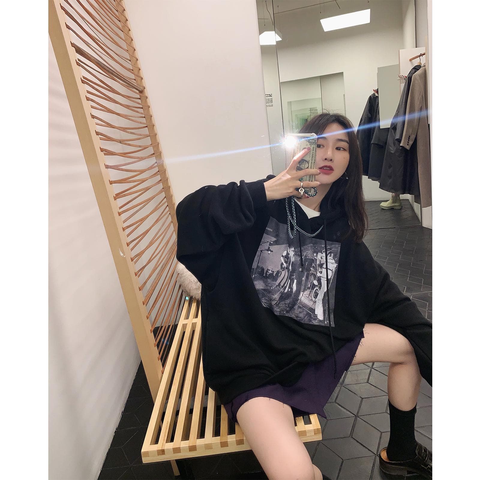 地雷系ファッション ミドル丈ストリート長袖Tシャツ/トレーナー