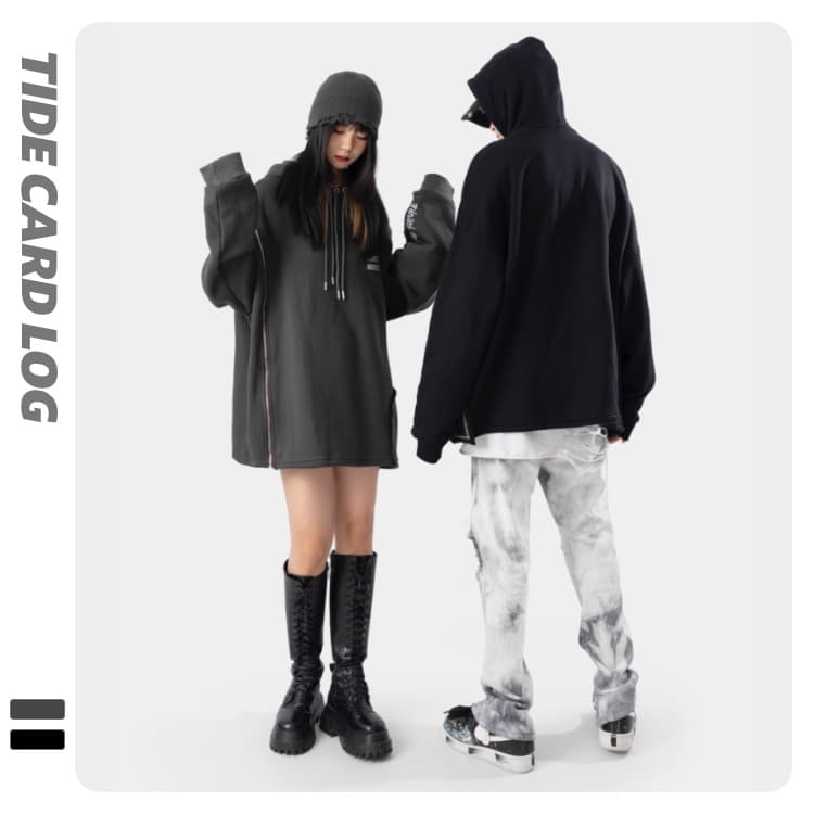 地雷系ファッション ジッパーステッチフード付きパーカー