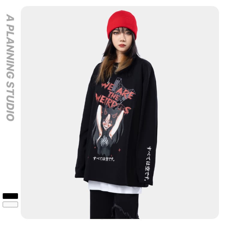 地雷系ファッション ストリート系ダーク長袖Tシャツ