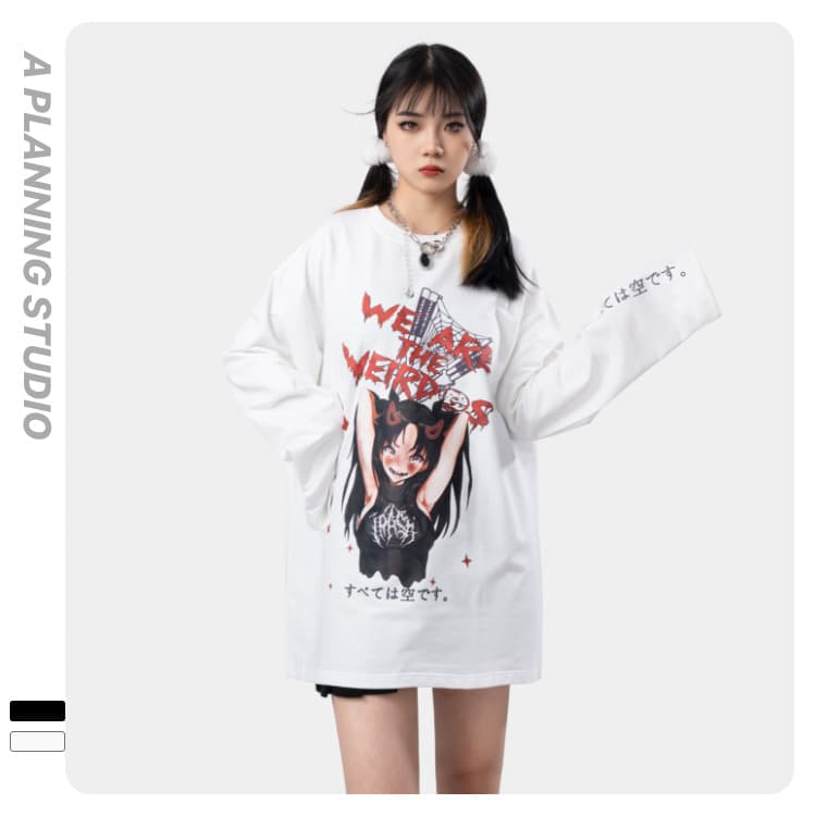 地雷系ファッション ストリート系ダーク長袖Tシャツ
