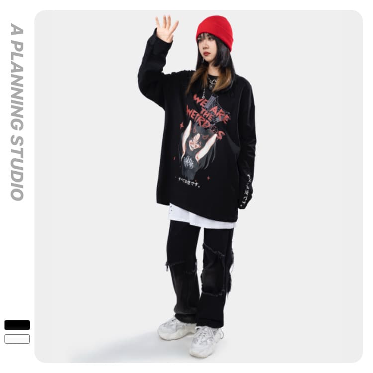 地雷系ファッション ストリート系ダーク長袖Tシャツ