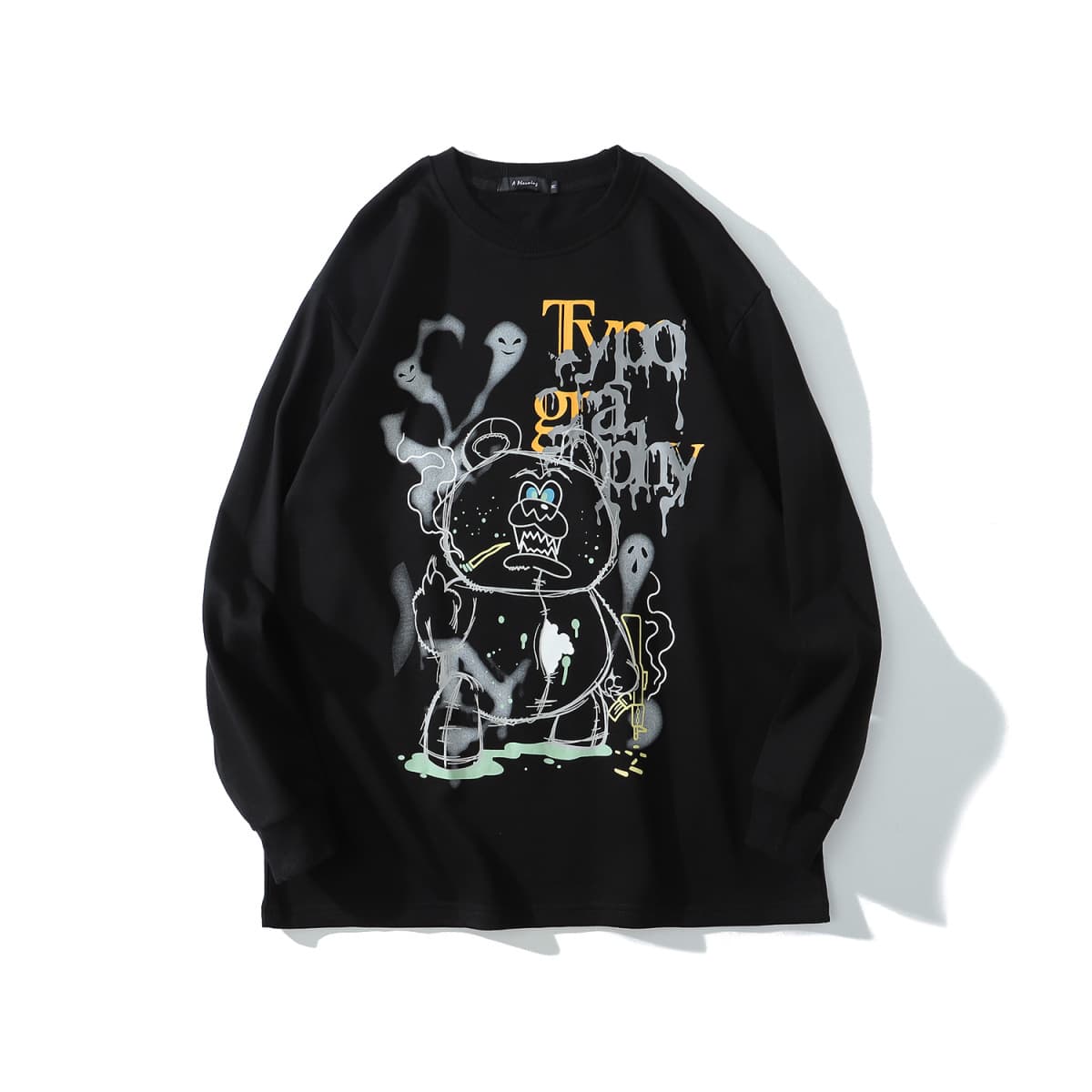 地雷系ファッション ラウンドネックルーズ長袖Tシャツ