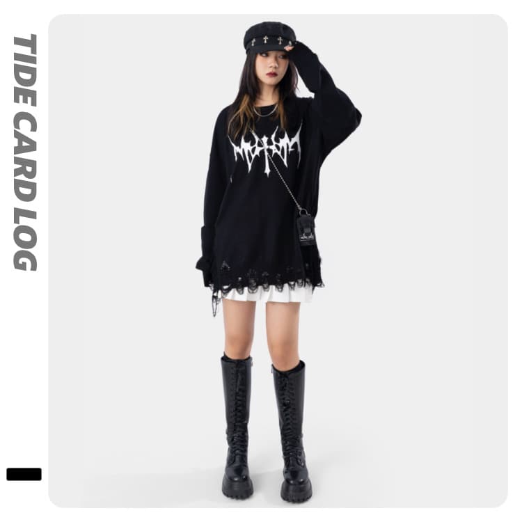 地雷系ファッション デザインルーズセーター