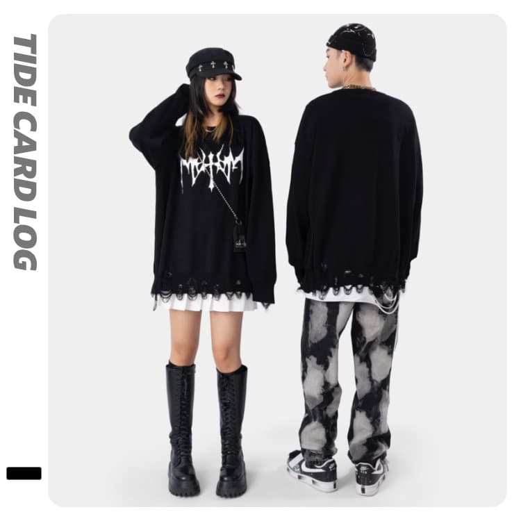 地雷系ファッション デザインルーズセーター