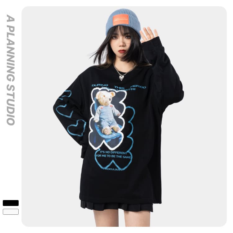 地雷系ファッション ルーズラウンドネックプルオーバーTシャツ